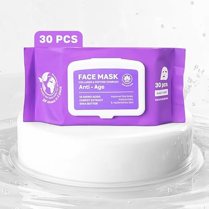 NSC KOREAN COLLAGEN FACE MASK SET - 30-PACK PREMIUM SHEET MASKS WITH PEPTIDE COMPLEX - ADVANCED K-BEAUTY SKINCARE SYSTEM - COMPLETE MONTHLY SUPPLY FOR DAILY CARE - INTENSIVE HYDRATING FACIAL FACEMASKS - Image 1